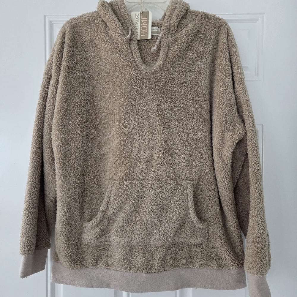 PJ Salvage Home Champagne Fuzzy Hooded Sweat Shirt Size L